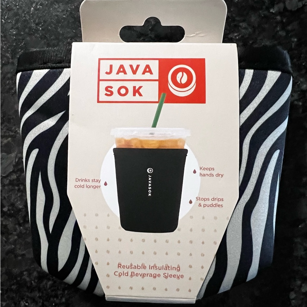 NWT JAVA SOK Reusable Insulating Beverage Sleeve, Zebra Print, Small